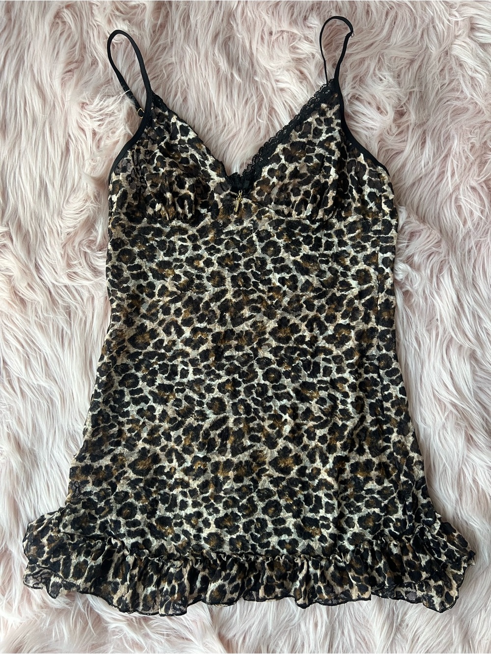 Victoria's Secret Leopard Print Lace Slip in Brown & Black Sheer Large
